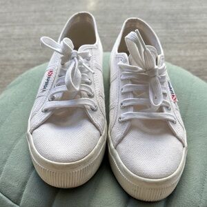 Superga White Lace-Up Canvas Sneakers